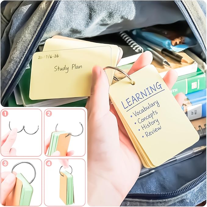 300 PCS Flash Cards 2 x 3 Inch Index Cards with Ring,Portable Blank Note Card Flashcards,Mini Blank Flash Cards Colorful Note Pad 2 x 3 Index Study Notecards for School Office Supply