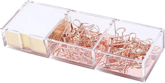 Rose Gold Notes Holder with Cube Memo Pad 320 Sheets, Acrylic 3 in 1 Drawer Organizer by DS DRAYMOND STORY - Desktop Stationery Series (Thank You Gifts for Boss)