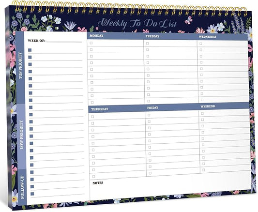 Weekly To Do List Notepad with 52 Undated Sheets（8.5"×11"）- Weekly Desk Planner for Women & Man, Work and Home - Midnight Bloom