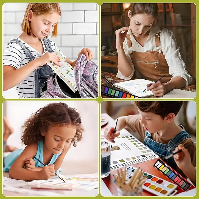 Watercolor Workbook for Adults & Beginners: 12-Color Set with Brush (Flowers1)