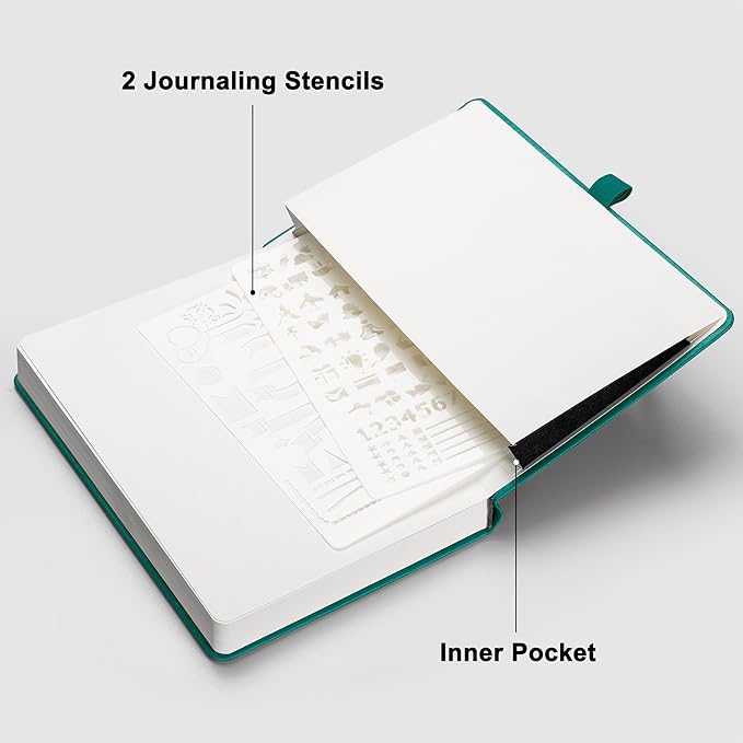 RETTACY Dotted Journal Notebook, 256 Pages, A5 Medium Size (5.7'' × 8.3''), Leather Hardcover, 120 GSM Thick Paper, for Journaling, Planning, Tracking (Cyan)