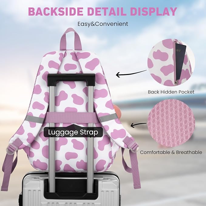 WINDARS School Backpack for Teen Girls, Cute College Backpacks for Women Students Aesthetic Bookbag Large 15.6 Inch Laptop Bag Middle School Travel Back Pack (Cow Print Purple)