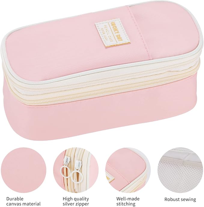 Dugio Large Pencil Case for Girls Kids Teens Big Zipper Pencil Pouch Pink | Organizer Pencil Bag Aesthetic Cute Pen Pencil Box Back to School Supplies, Large Capacity Design, Durable Metal Zipper