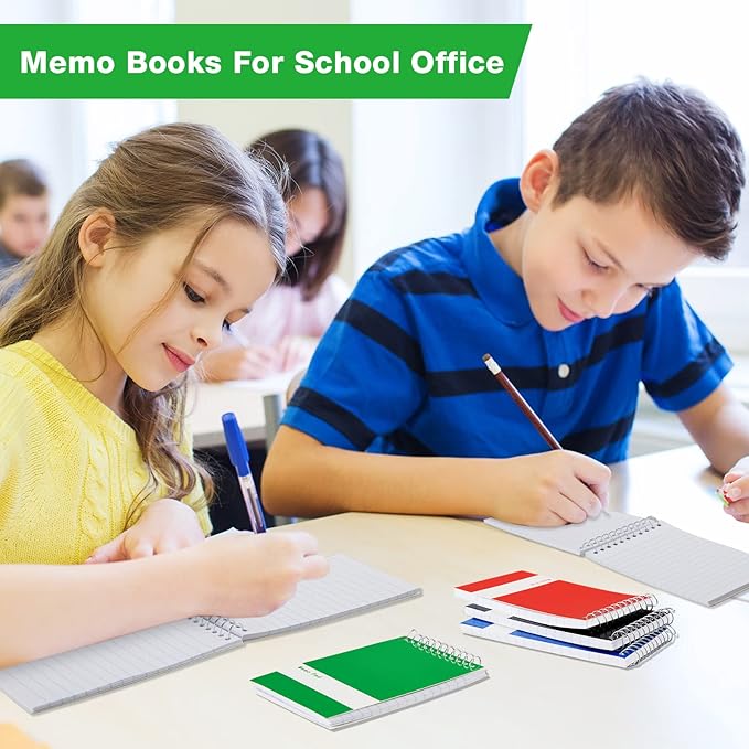 Thenshop 100 Pads Spiral Memo Pads Bulk 3 x 5 Inch Small Pocket Notepad Top Bound Lined 60 Sheets Mini Notebooks for School College Office Home Supplies (Black,Green,Dark Blue,Red)