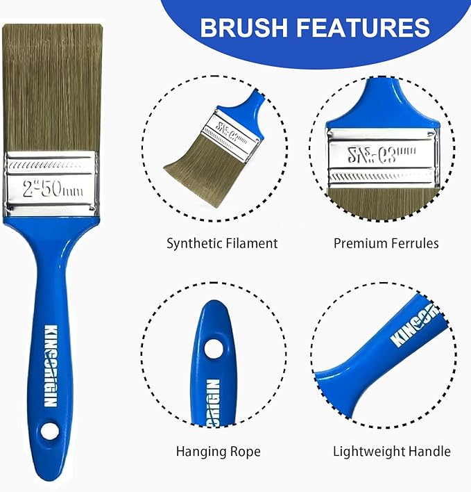 King Origin Versatile Paint Brush Set, 3 Pack, 2 Inch Paint Brushes, Small Paint Brushes for Walls, Furniture, Crafts - Detailed Painting & Larger Surface Coverage
