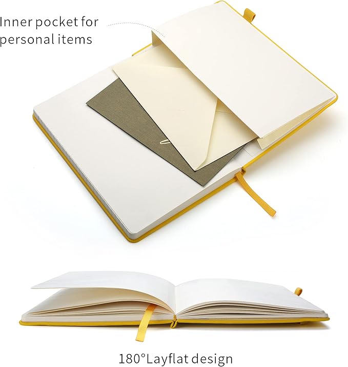 Lined Journal Notebooks with Pen Loop, Hardcover Notebook Journal for Work, 100Gsm Premium Thick Paper with Inner Pocket, Medium 5.7''''x8.4'''', ?Yellow, Ruled, 1 Pack