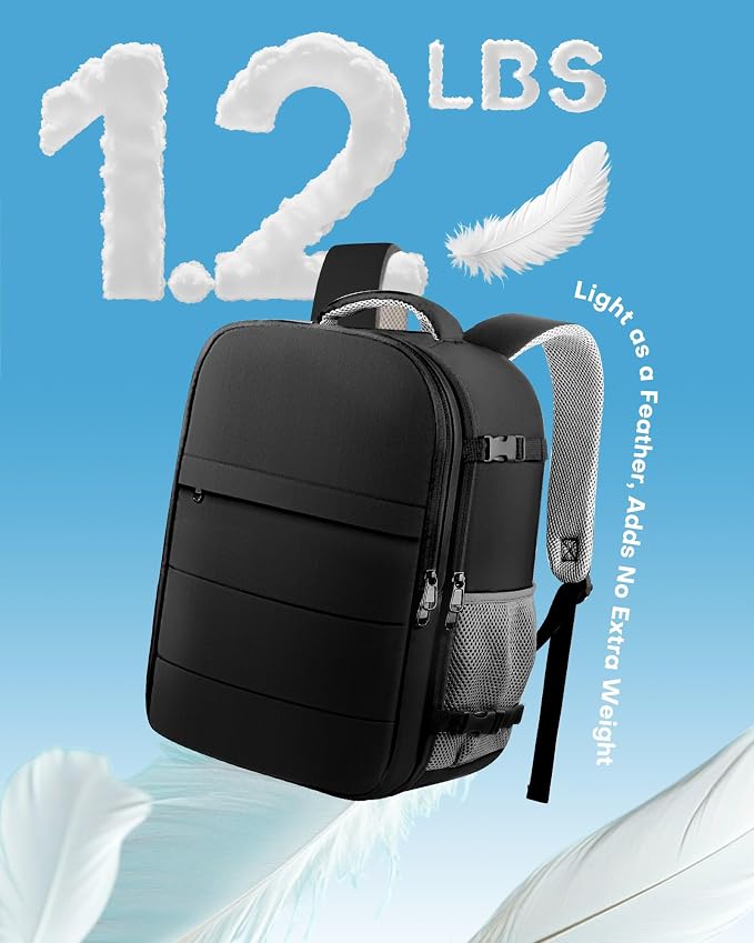 HOTOR Travel Backpack Flight Approved Bag Men Women, Medium Black | TSA Carry on Luggage, 15.6inch Laptop, Casual Daypack Travel Essentials Nurse Bag for Work, Business, Weekender, College