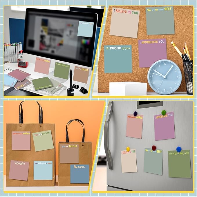 Yinder 24 Pcs Inspirational Sticky Notes Cute Motivational Sticky Notes Pad End of Year Employee Appreciation Gifts Bulk for Teacher Nurse Coworkers Office Supplies 3 x 3'' (Thank You,Morandi Color)