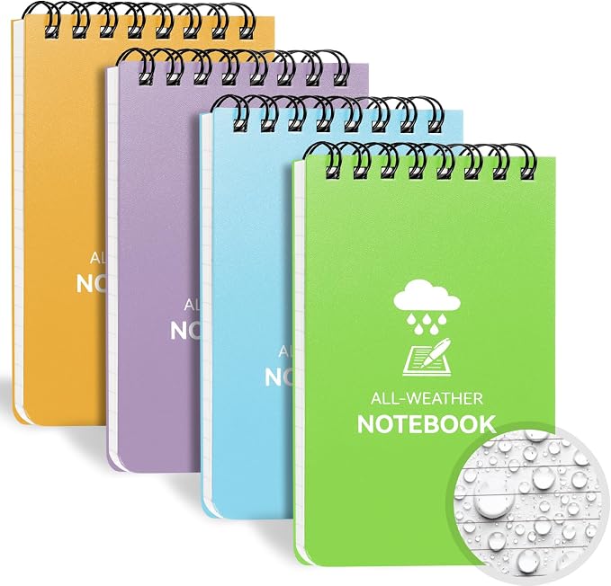 COIDEA Waterproof Notebook, 4 Pack 3" x 5" Top-Spiral Pocket Notepad