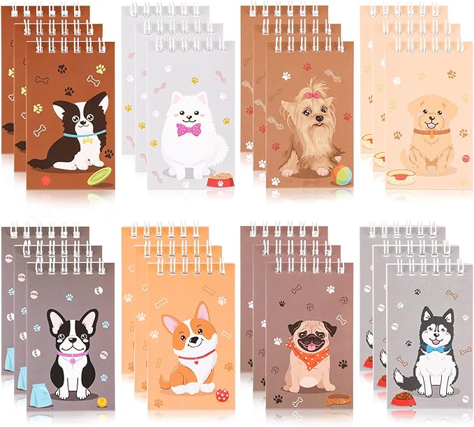 Hooqict 24 Pack Mini Dog Notepads Small Notebooks for Kids Dog Themed Party Favor Puppy Animal Spiral Pocket Notebooks Diary Memo Planner for Classroom Rewards Goody Bags Stuffers, 2.36 x 3.94 Inch