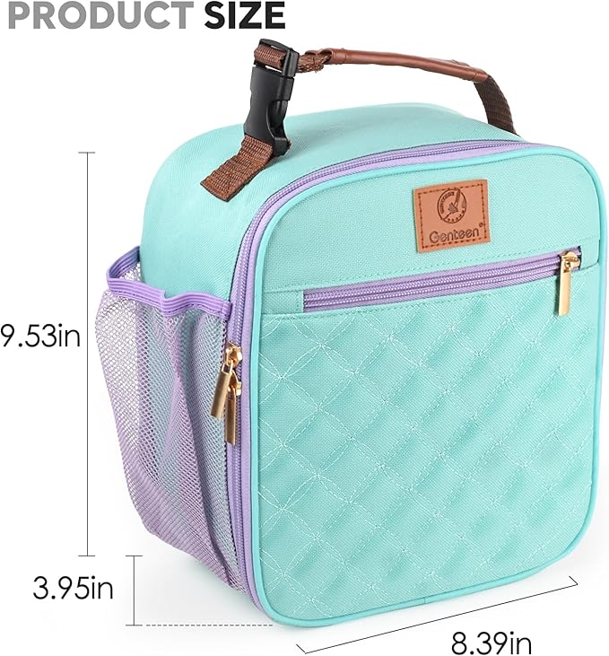 Genteen Kids Lunch Box Lunch bag for Kids Girls Teen,Insulated Lunch Bag with Bottle Holder,Small Lunch Box Cooler Lightweight Reusable LunchBox for Work Office School Travel Picnic-Light Green
