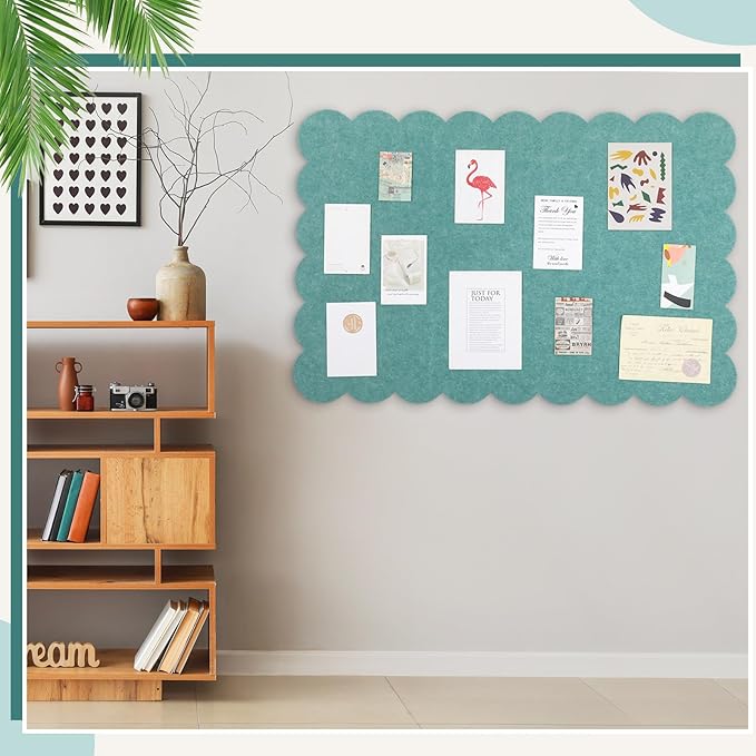 Mooliwe Scalloped Felt Bulletin Board 48 x 36 Inches Foldable Forest Green Pin Cork Board Alternative for Wall, 4' x 3' Trifold Picture Vision Self Adhesive Bulletin Decorative