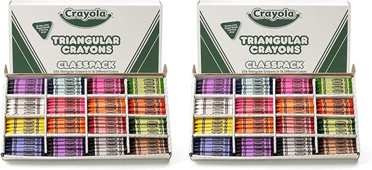 Crayola Triangular Crayon Classpack, 16 Assorted Toddler Crayons, Anti Roll, Bulk School Classroom Essentials, Preschool & Kindergarten Must Haves, 256 Count, (Pack of 2)