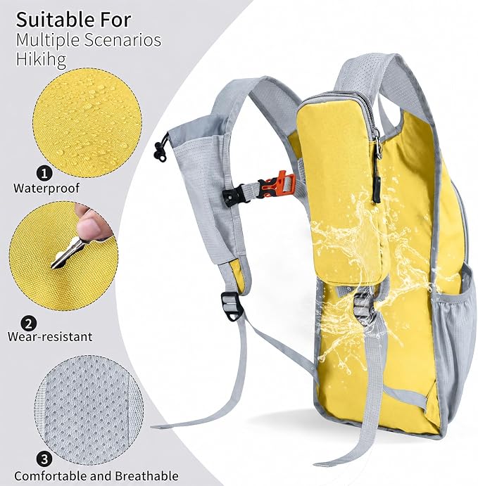 Small Hiking Backpack Packable Lightweight for Women Men | 10L/15L, Hiking Daypack, Foldable, Water Resistan, Ultralight, with Phone Pocket, Travel, Outdoor, Walking