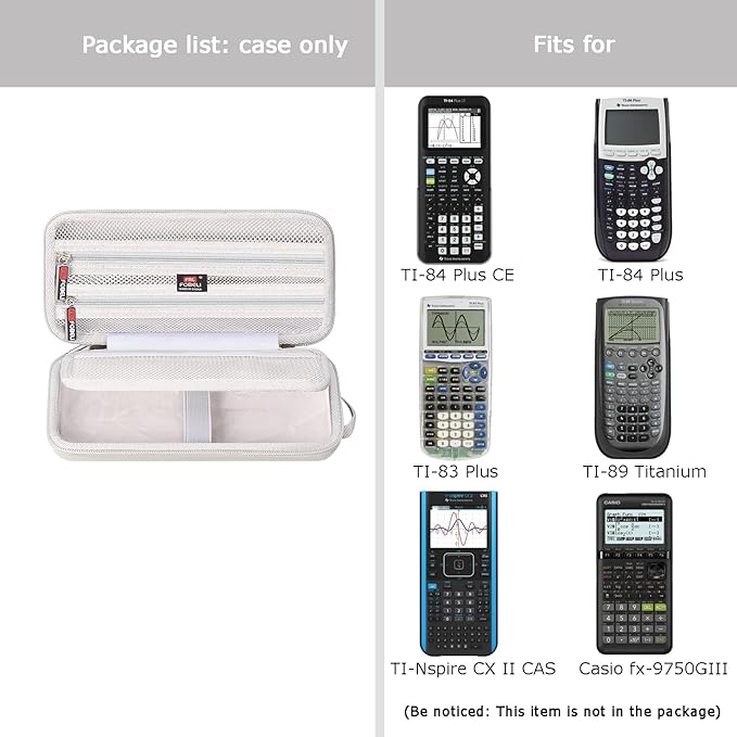 FBLFOBELI Hard Case for Texas Instruments TI-84 Plus CE/TI-84 Plus/TI-83 Plus/Casio fx-9750GIII Color Graphing Calculator, Mesh Pocket for Pens, Cables and Other Accessories (Case Only) (Gray)