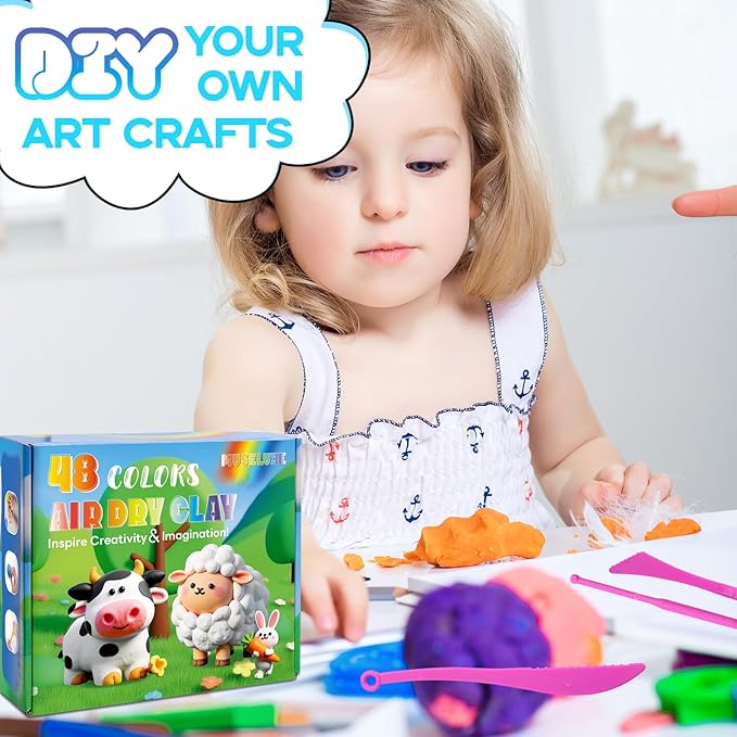 MuseLuxe Air Dry Clay - 48 Colors Modeling Clay Kit with 3 Sculpting Tools,Safe & Non-Toxic,DIY Magic Gifts Toys for Boys,Girls,Kids