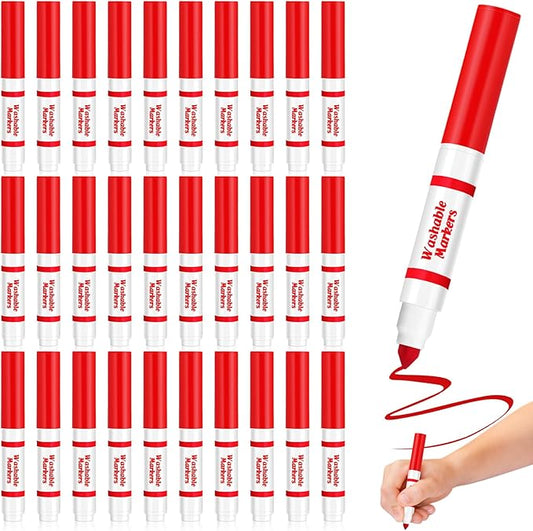 30 Pcs Mini Washable Markers Bulk Broad Line Conical Tip Washable Mark Pen Set Short Coloring Paint Pen for Kid Art Projects Teacher Student Toddler Party Favors Classroom, Ages 6+(Red)