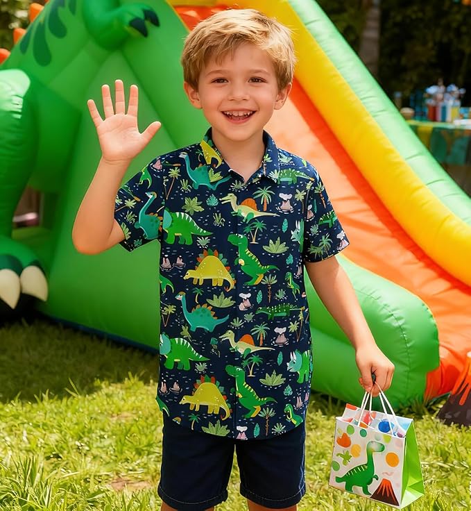 Enlifety 2-10T Kids Hawaiian Shirt Boys Short Sleeve Button Down Shirts Hawaii Summer Casual Blouse