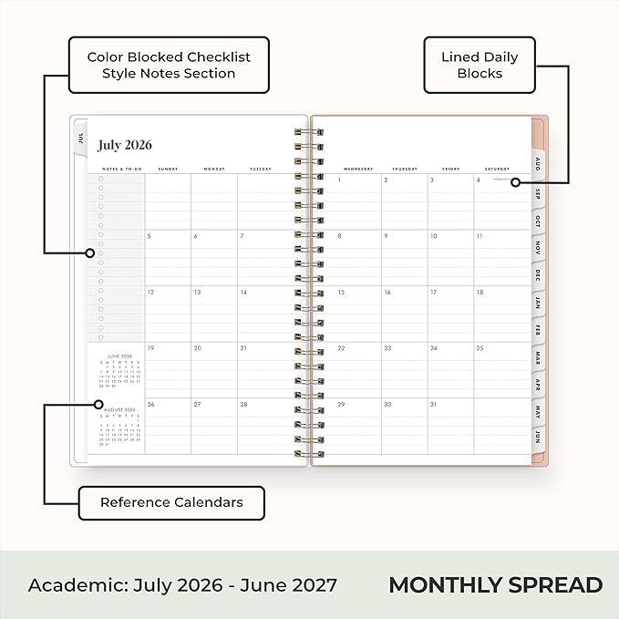 Blue Sky The Everygirl 2026-2027 Weekly and Monthly Academic Year Planner Calendar, July 2026 - June 2027, 5" x 8", Flexible Cover, Wirebound, Laminated Tabs, Storage Pocket, Includes Stickers, Bengala Desert Rose