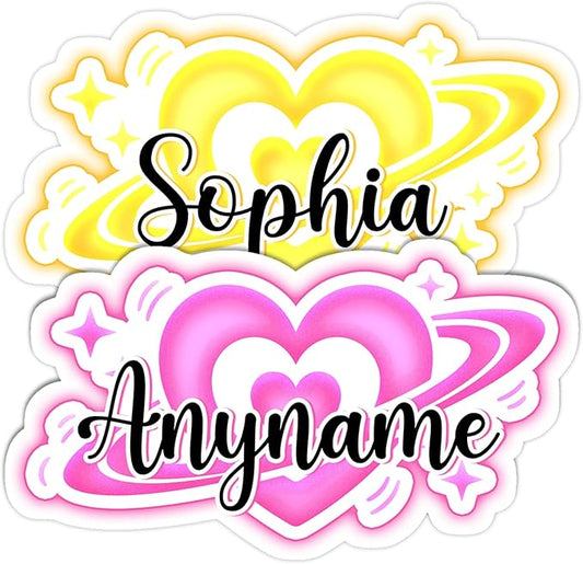 Custom Girly Heart Name Sticker Personalized Text Feminine Feminist Aesthetic Decal Waterproof Vinyl Decal for Water Bottles Tumblers Laptops Hard Hat Cars Kindle for Women Men Teachers