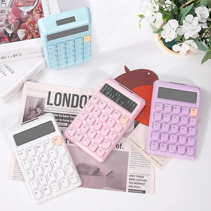 Cute Calculator, Calculators Desktop, Pink Calculator Big Buttons, Solar and Battery Dual Power, 12-Digits Large LCD Display, Desk Calculators for Office Home School Basic Business (Pink)