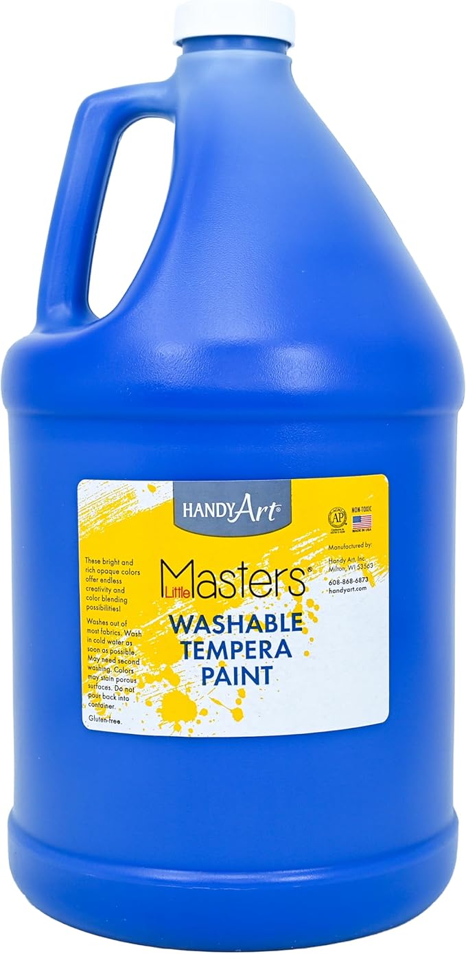 Handy Art Little Masters Washable Tempera Paint, Blue, Gallon 128 oz Bottle, Bright & Mixable, High Opacity, Washable Colors for Classroom, Students, Kids, Safe & Non-Toxic, Made in USA
