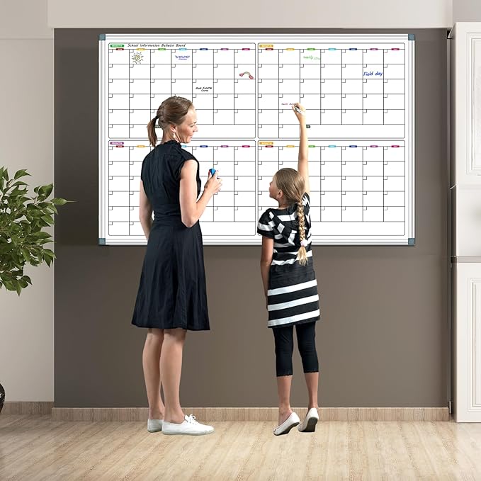 Dry Erase Board Calendar Whiteboard 60" x 40", 4 Month Large Magnetic Whiteboard for Wall Calendar Dry Erase Board Wall Mounted Board White Board Planner for Office Home and School