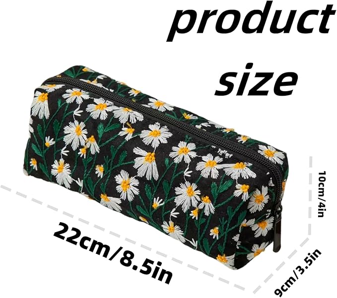 Carry bloom Pencil Pouch Cute Pencil Case for Girls Aesthetic Pencil Bag with Zipper Pen Cases School Supplies Makeup Bag (5 floral daisy)