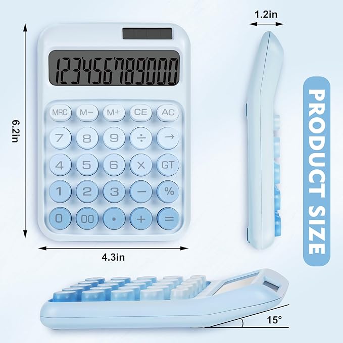 Mechanical Switch Calculator with Big Buttons, Calculators Desktop, 12 Digits, Solar Battery Power, Desk Calculator, Large LCD Display, Cute Blue Calculators for Teachers Students Basic Office
