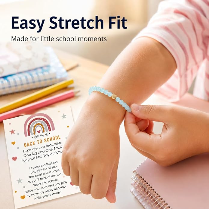 Back to School Bracelets Heart Matching Mommy and Me Elastic Wish Strings Bead Bracelets First Day of School Supplies Gifts