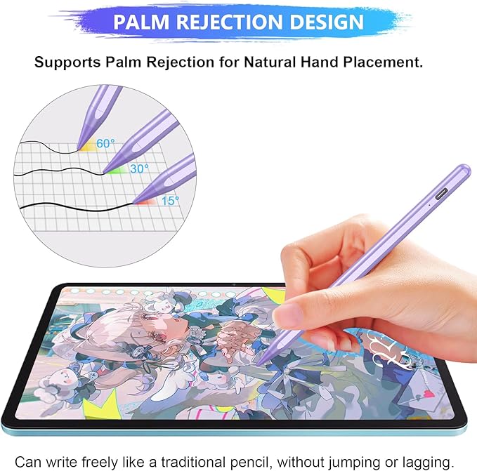 Stylus Pen for iPad A16/10th/9th Generation, 10Mins Fast Charge for Apple Pencil&iPad Pen, Compatible with iPad A16/10th/9th/8th/7th/6th/Pro 13''11''M4/12.9 inch/Air 11'' 13'' M3/M2/Mini 6/5, Purple