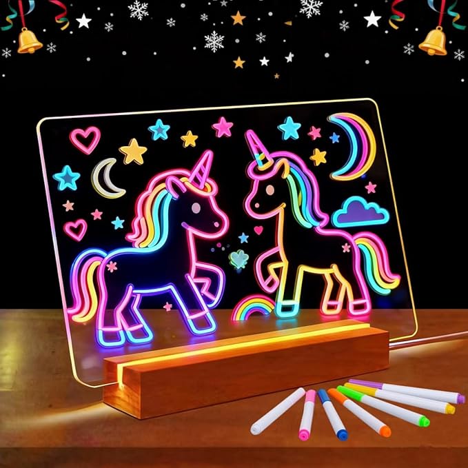 SetGame LED Note Board with 7 Colors Pen, Light Up Dry Erase Board Neon Art Creative Drawing Board for Kids & Adults/Back to School/Birthday Gift, Teens DIY Glowing Doodle Tablet with Stand