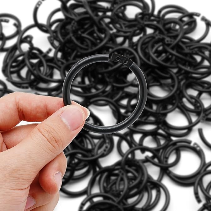 210 Pcs 1-1/3 Inch Plastic Binder Rings, Loose Leaf Binder Book Rings, Black Index Card Rings Binder Clip Rings for Flash Cards, Key Rings, Index Cards, Paper (35mm)