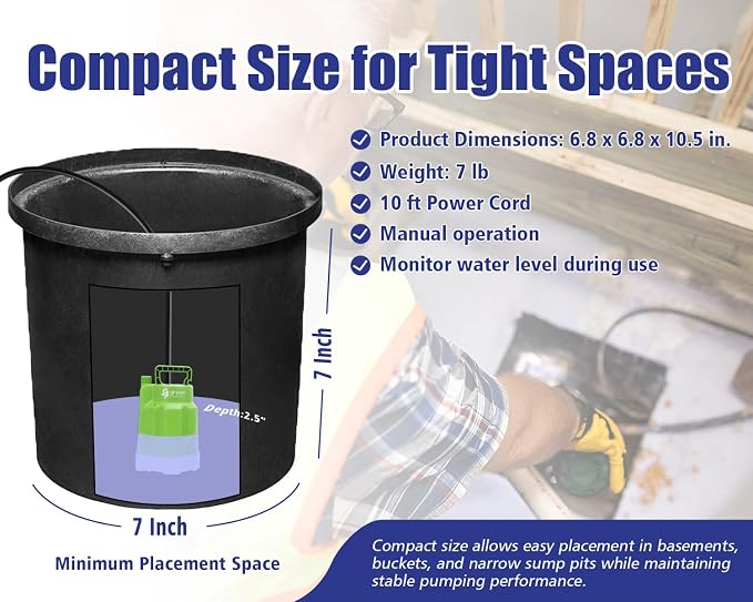 Green Expert 1/4HP Submersible Sump Pump, High Flow 1800GPH, 28FT Max Head, Portable Utility Water Pump for Basement Flooding, Emergency Water Removal, Pool, Hot Tub, Garden Drainage