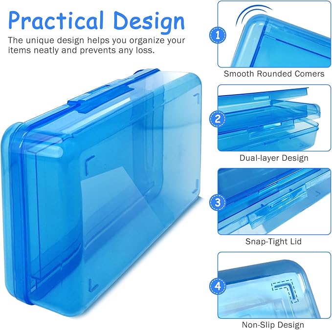 Double Layer Large Capacity Pencil Box,Plastic Translucent Pencil Box, Hard Pencil Cases with Snap-Tight Lid for Pens, Pencils, School Supplies,Office Supplies,Medium-sized,1 Pack