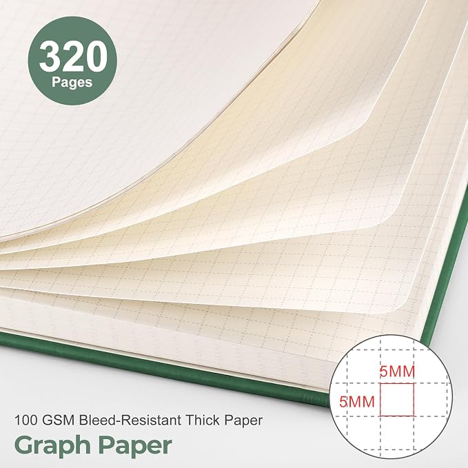 EMSHOI Graph Grid Journal Notebook, 320 Pages, A5 Size (5.7'' x 8.3'')