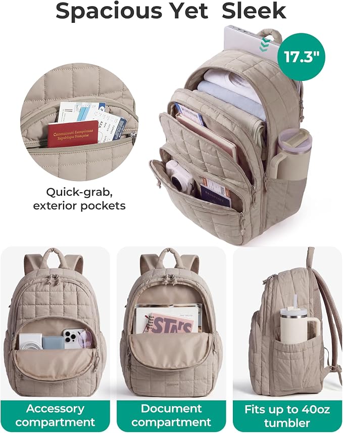 BAGSMART Travel Backpack for Women, 17.3" Carry on Backpack, Blush | Airline Approved Personal Carry-on Size, Shoe Bag & TSA-approved Toiletry Bag, Trolley Sleeve, Water-Resistant