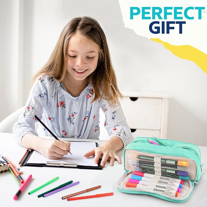 Large Capacity Pencil Case Pencil Pouch Pen Bag with 3 Compartment Stationery Organizer with Zipper, School Supplies Organizer for Teen Adults (green)