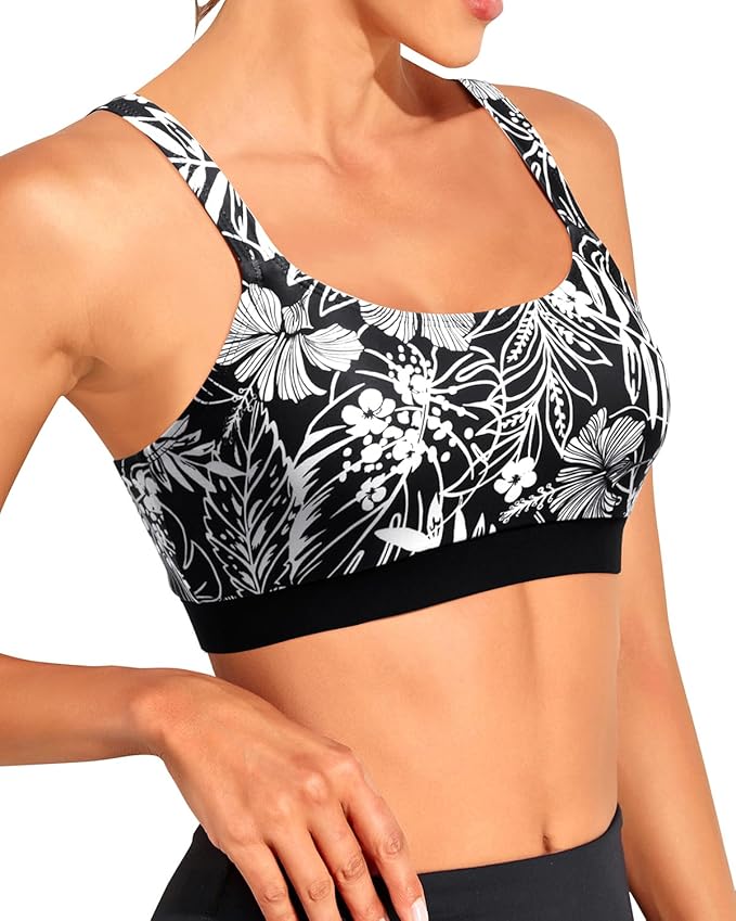 Tempt Me Women Sports Bra Bikini Tops Scoop Neck Bathing Suits Top Padded Swim Crop Tops Only