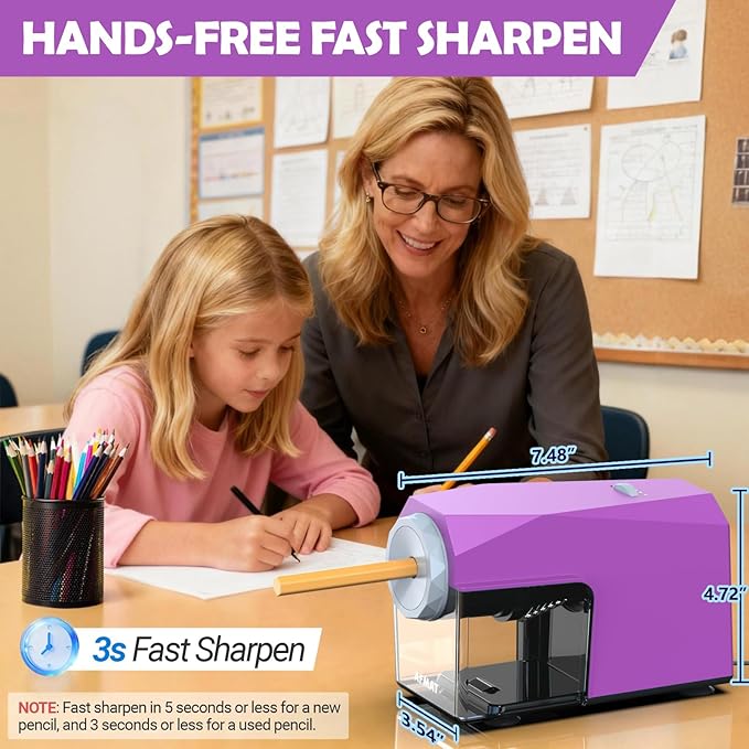 AFMAT Electric Pencil Sharpener, Fast & Hands-Free, 10K+ Uses, 5 Nibs, Fully Automatic Pencil Sharpener for Classroom, Heavy Duty Sharpeners for No.2/Jumbo/Colored Pencils (φ6.5-10.5mm) US Plug(120V)