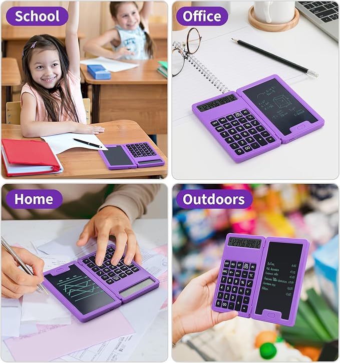 Desk Portable Basic Calculator, Small Mini Calculators with Writing Notepad and Stylus, More Lightweight and Portable, 12Digit Large Display Multi-Function for Office, Home & Financial (Purple)