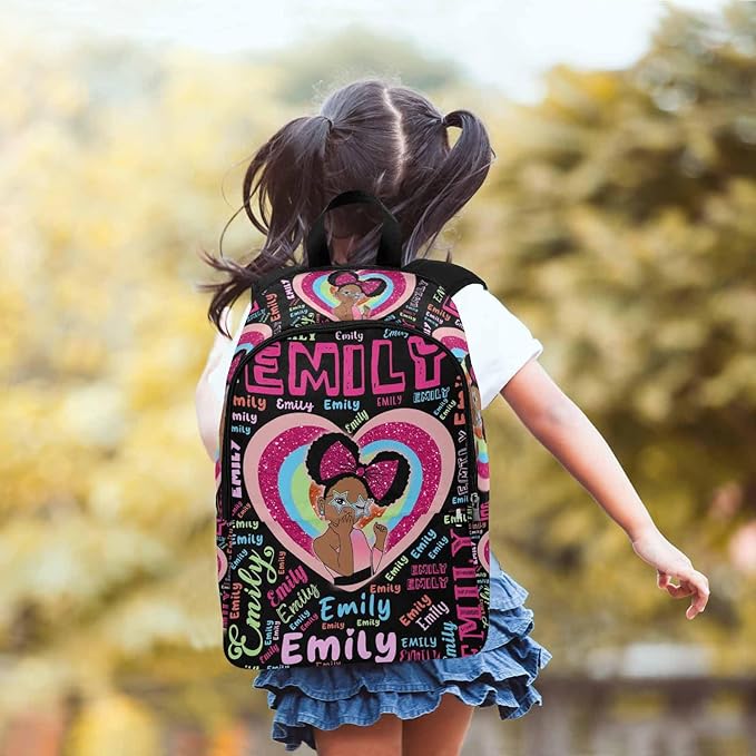 M YESCUSTOM Personalized School Backpack for Girls Kids Heart Rainbow Backpack with Lunch Box Lightweight Preschool Elementary Girls BookBags Set, Travel Daypack Shoulder Bag for Teenager