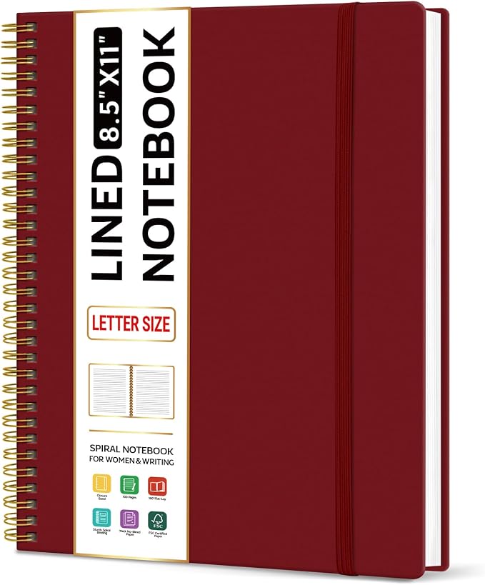 Taja Large Spiral Lined Notebook for Work, Journal for Women & Men