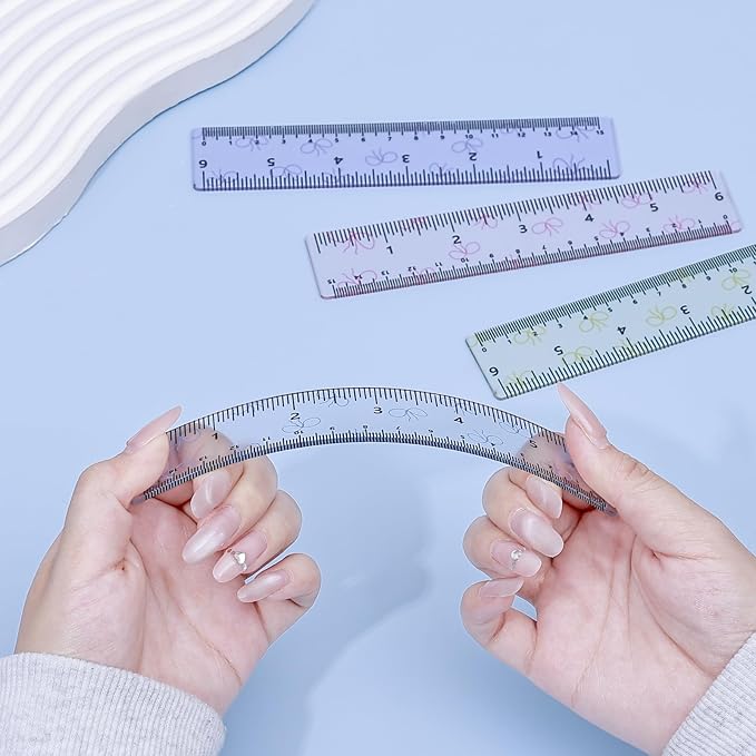 BAYTORY 4Pcs Transparent Acrylic Ruler 6 Inch, Clear Plastic Straight Rulers, Shatterproof Student Stationery Centimeters with Inches, for Classroom Essentials School Supplies (Bowknot 6 Inch)