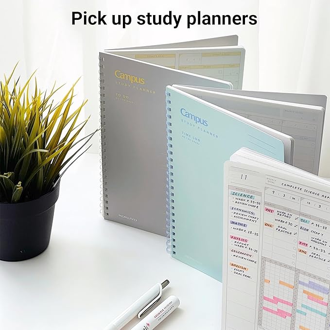 KOKUYO Study Planner Notebook, 10'' x 7'' Time Log B5 Soft Ring Notebooks, 41 To Do Plan Sheets, Green Spiral Notebook, Time Management (SU-SY111TL-G)