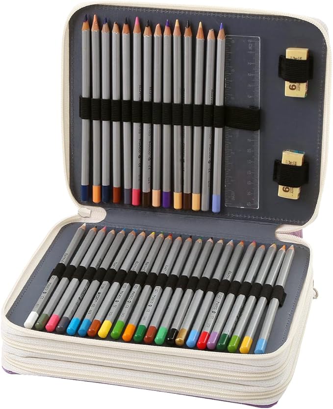 Portable Colored 120 Slots Pencil case Organizer with Printing Pattern for Watercolor Pens or Markers, Pencil Case Organizer for Artist