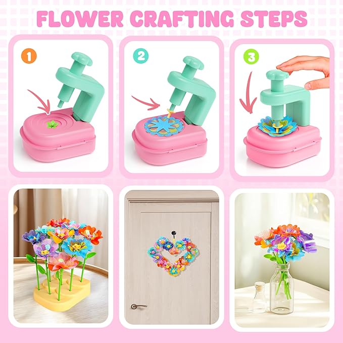 beefunni Flower Bouquet Craft Kits, DIY Crafts for Kids Ages 4-6-8, Upgrade Wreaths & Colorful Flowers Toys for 4 5 6 7 8+ Year Old Girl Birthday Gifts Ideas Educational Activities for Toddler