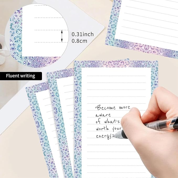 2 Pack Lined Sticky Notes 4x6 in, Cute Self-Stick Notepads with Lines, Large Memo Pads Strong Adhesive for Office, Home Glitter Leopard