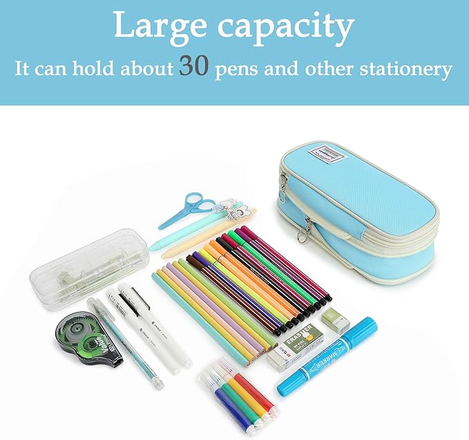 FUXINGYAO Pencil Case, Multi-compartment Pencil Pouch, Portable Pencil Bag (2101-big-BL)
