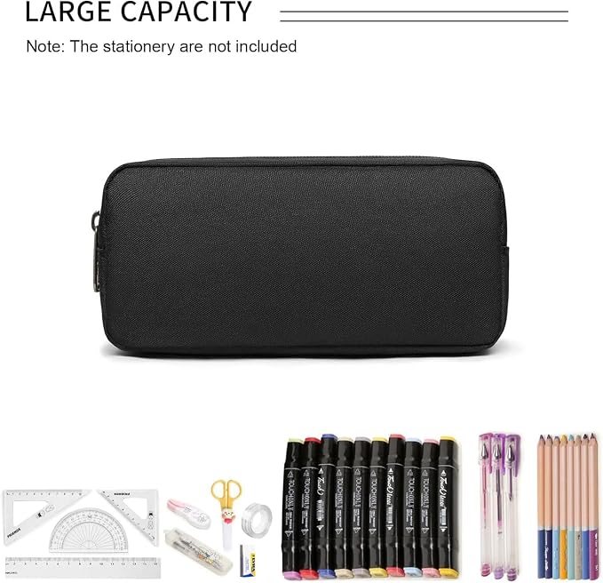 Della Gao Pencil Case Small Pencil Pouch Aesthetic Pencil Box | Office Stationery Organizer, Simple Sturdy Multifunctional Pencil Bag for Men (01-1BK)